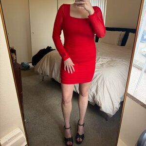 Red Mesh Ruched Bodycon Mini Dress - Club & Party Ready